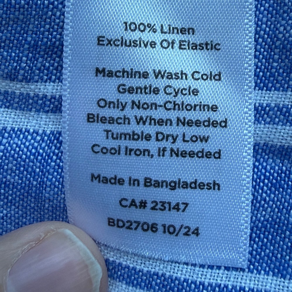 Talbots Linen Blouse Petite Medium Blue White Stripe Boho Peasant Top - Picture 5 of 8